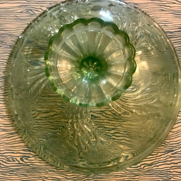 Set of 2 Sherbet Dessert Green Depression Glass Footed Dishes Shallow Bowls Used - Picture 4 of 4